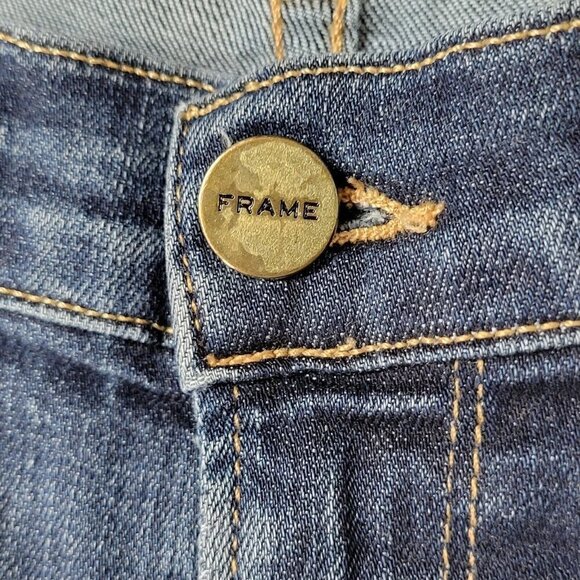 Frame Le Skinny de Jeanne Jeans Size 25 24X28 Dark Wash Low Rise Ripped Knee - Picture 3 of 15